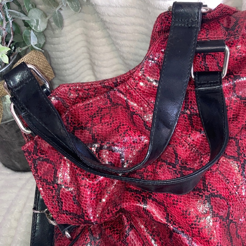 Nine West Red Snake Print Shoulder Bag with crossbody strap - Picture 4 of 11